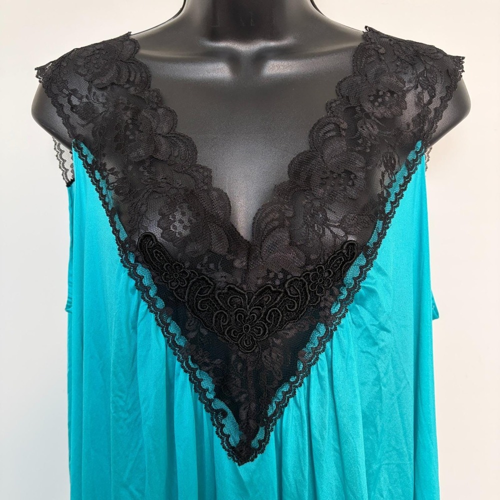 Vintage Nightgown Lace Trim Sleeveless Maxi Teal Blue Large - Picture 6 of 9
